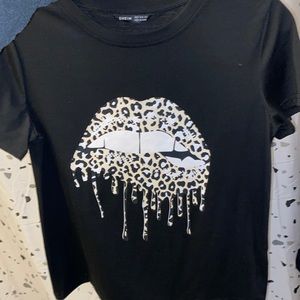 Shein cheetah print lips shirt